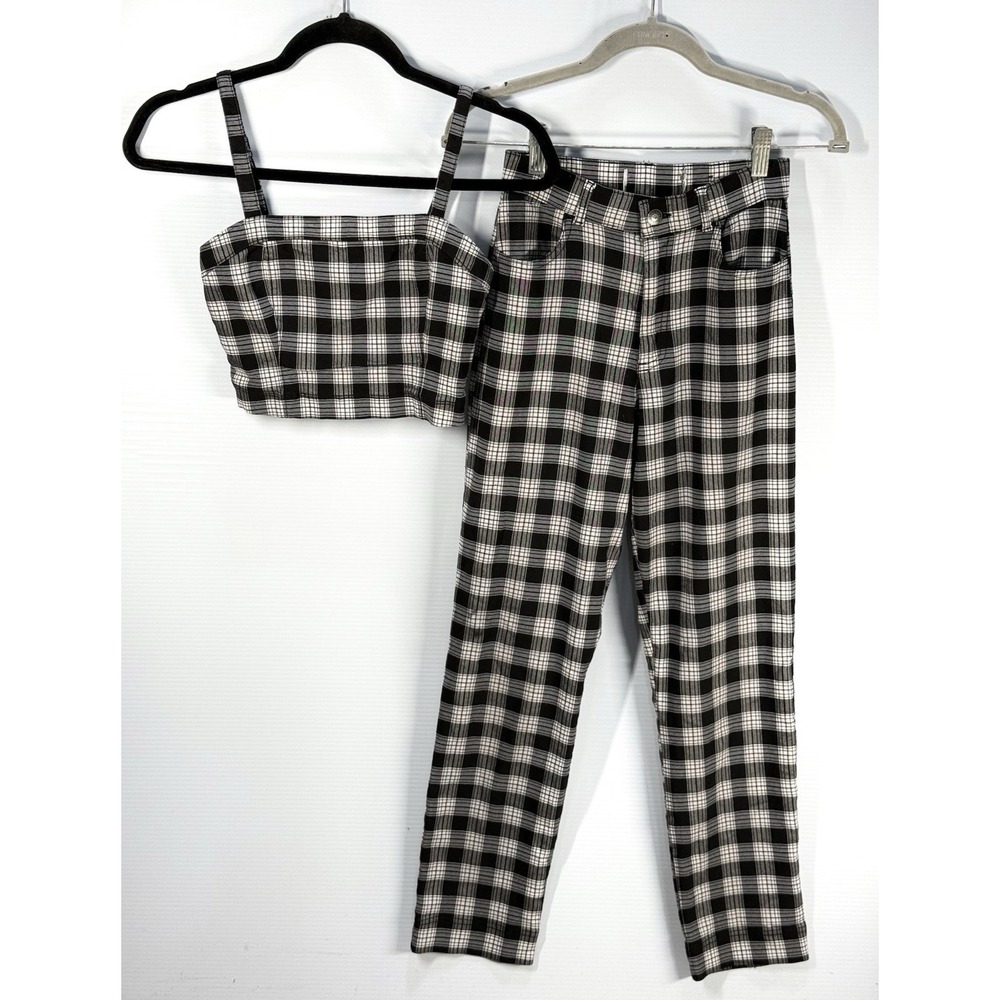 Hollister Pants + Crop Top Cami Size XS Black/White Plaid Cute Y2K Matching Set